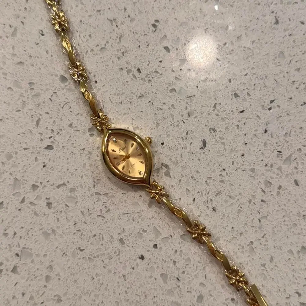 Gold vintage floral small dainty watch